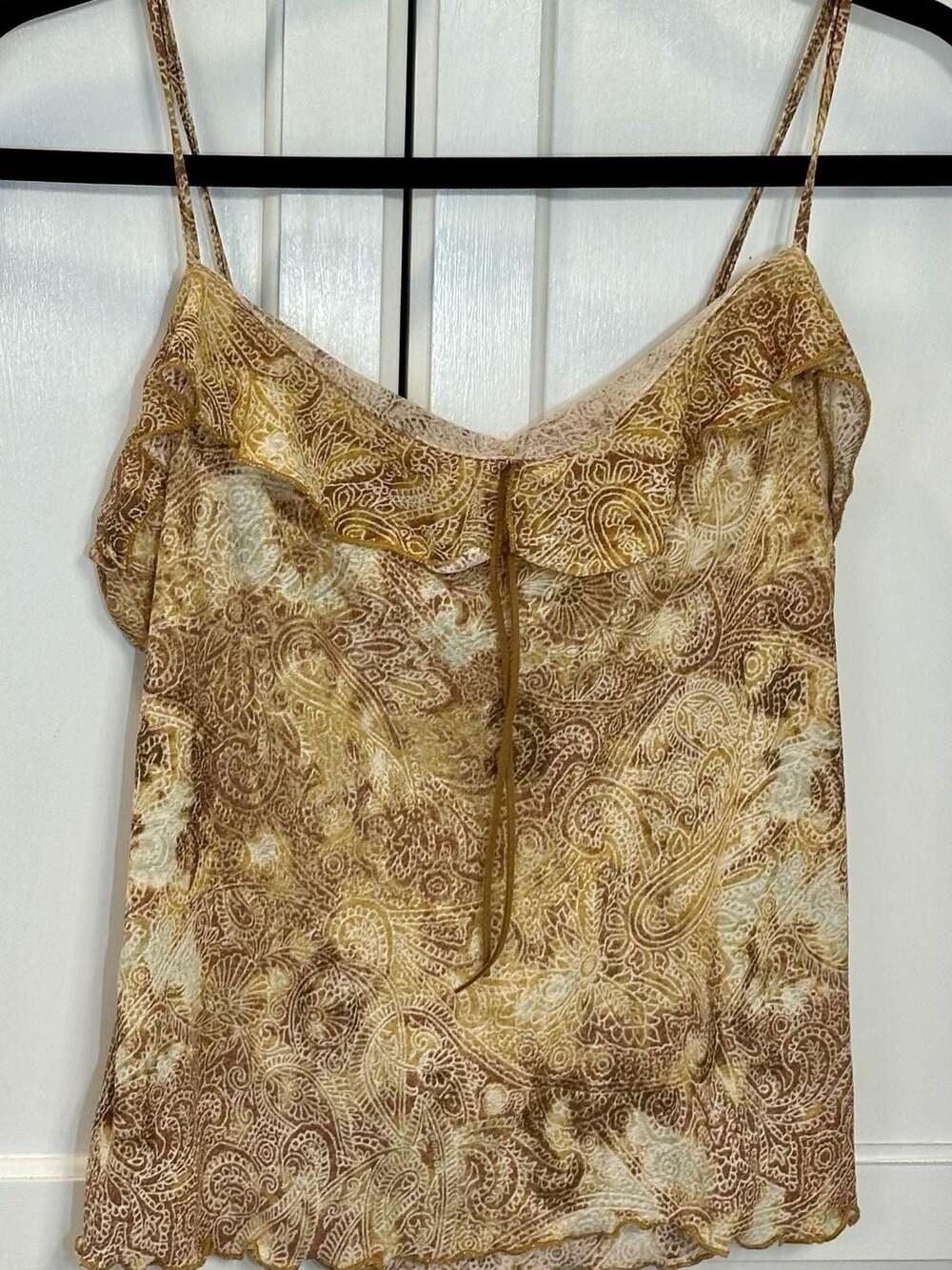 Y2K Vintage l.e.i. Paisley Printed Mesh Ruffle Camisole Top XL
